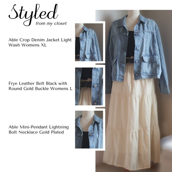 Able Harper Tiered Maxi Skirt Tan/White Pinstripe Womens L Boho Festival - Picture 6 of 7